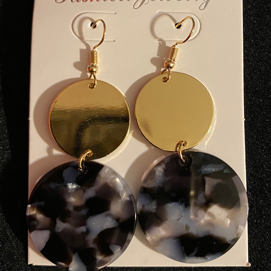 Black Acrylic Marble Statement Drop Earrings 15$
